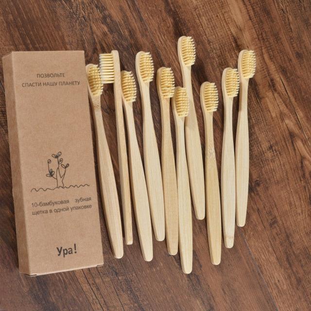 Bamboo Toothbrush Set Organic and Eco-Friendly - 10 Pcs