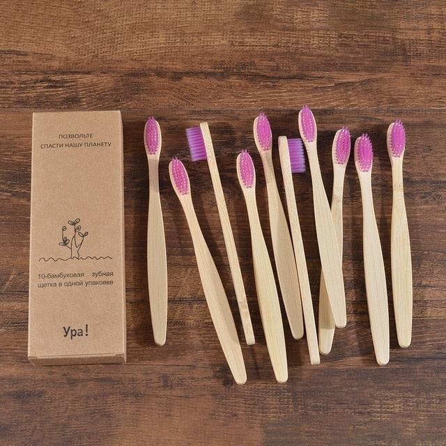 Bamboo Toothbrush Set Organic and Eco-Friendly - 10 Pcs