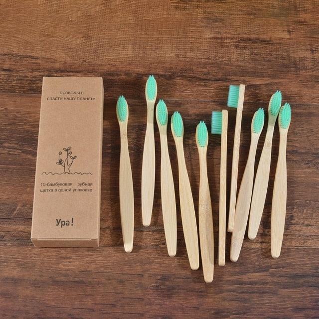 Bamboo Toothbrush Set Organic and Eco-Friendly - 10 Pcs