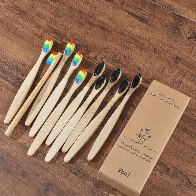 Bamboo Toothbrush Set Organic and Eco-Friendly - 10 Pcs