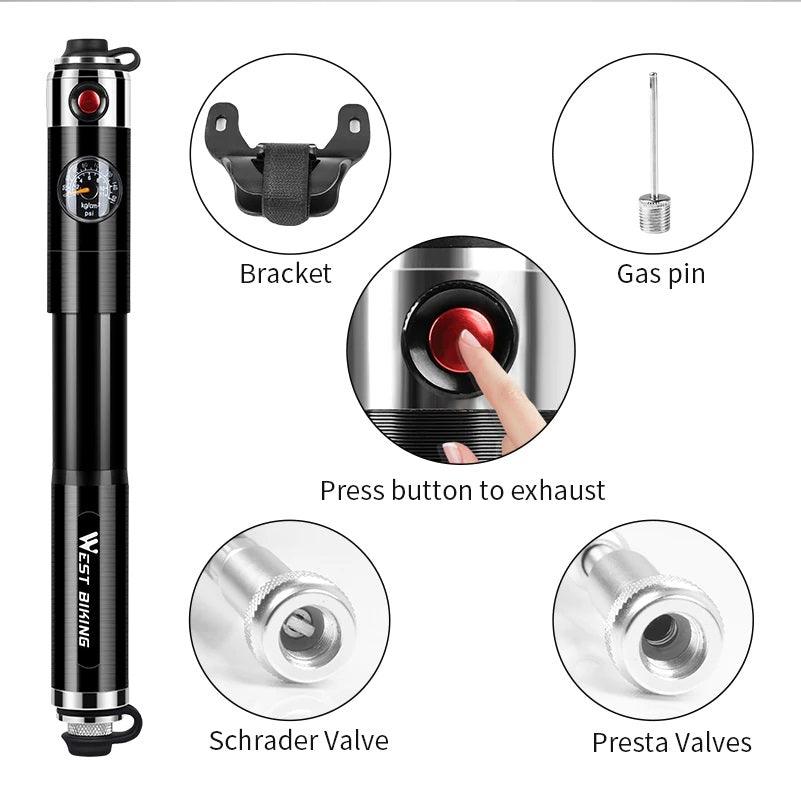 WESTBIKING Hand Air Pump for Bicycles with Pressure Gauge