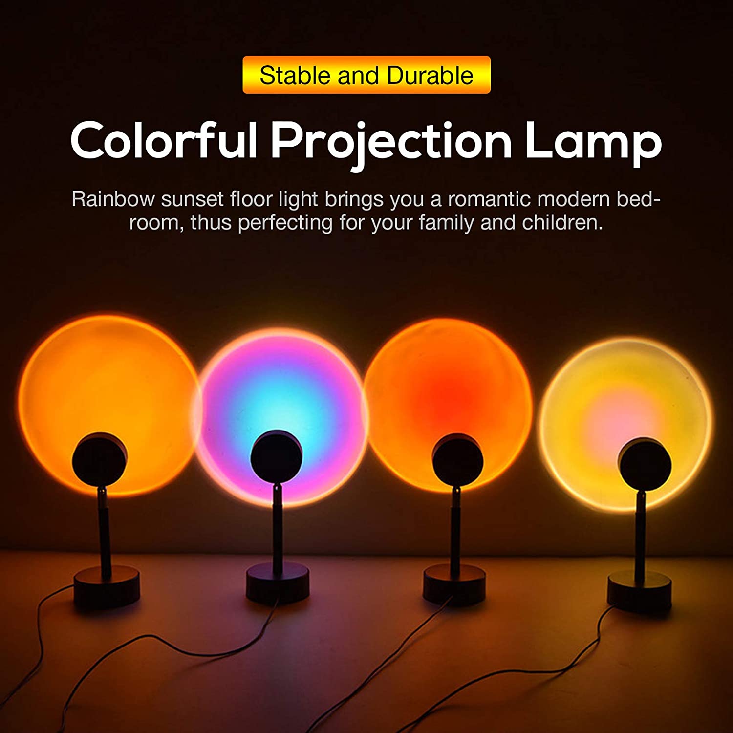 Sunset Lamp Projection Light LED Lights for Bedroom Night Light 180 Degree LED Projection Lamp