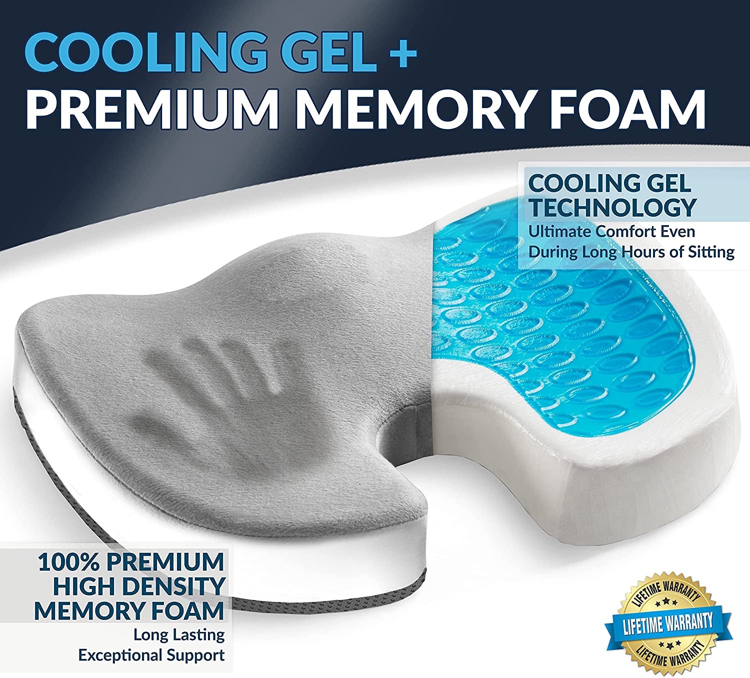 Gel Enhanced Seat Cushion - Memory Foam Chair Pillow with Cooling Gel Non-Slip Orthopedic Gel & Memory Foam Coccyx Cushion
