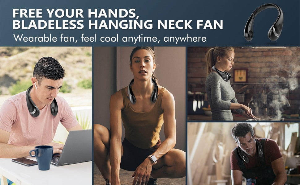 Portable Neck Fan, Upgraded Foldable Bladeless Neck Fan, 5000 mAh Rechargeable Battery, 3 Speeds Adjustment, Surround Airflow, USB Powered Hands Free Fan Perfect for Outdoor Indoor