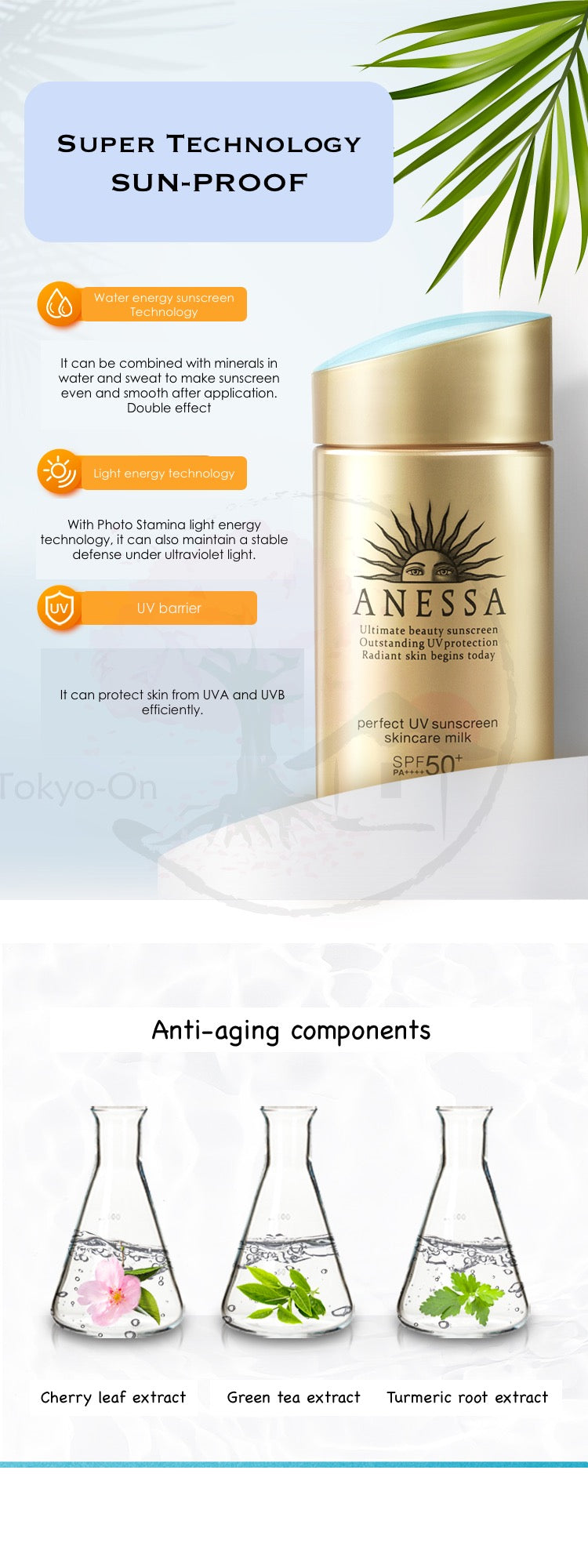 Tokyo-On Anessa Perfect UV Sunscreen Milk Skincare Shiseido SPF50+ PA++++ 60ml