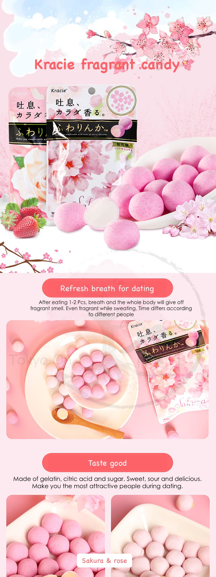 Tokyo-On Kracie Fuwarinka Soft Strawberry Rose Candy 32g