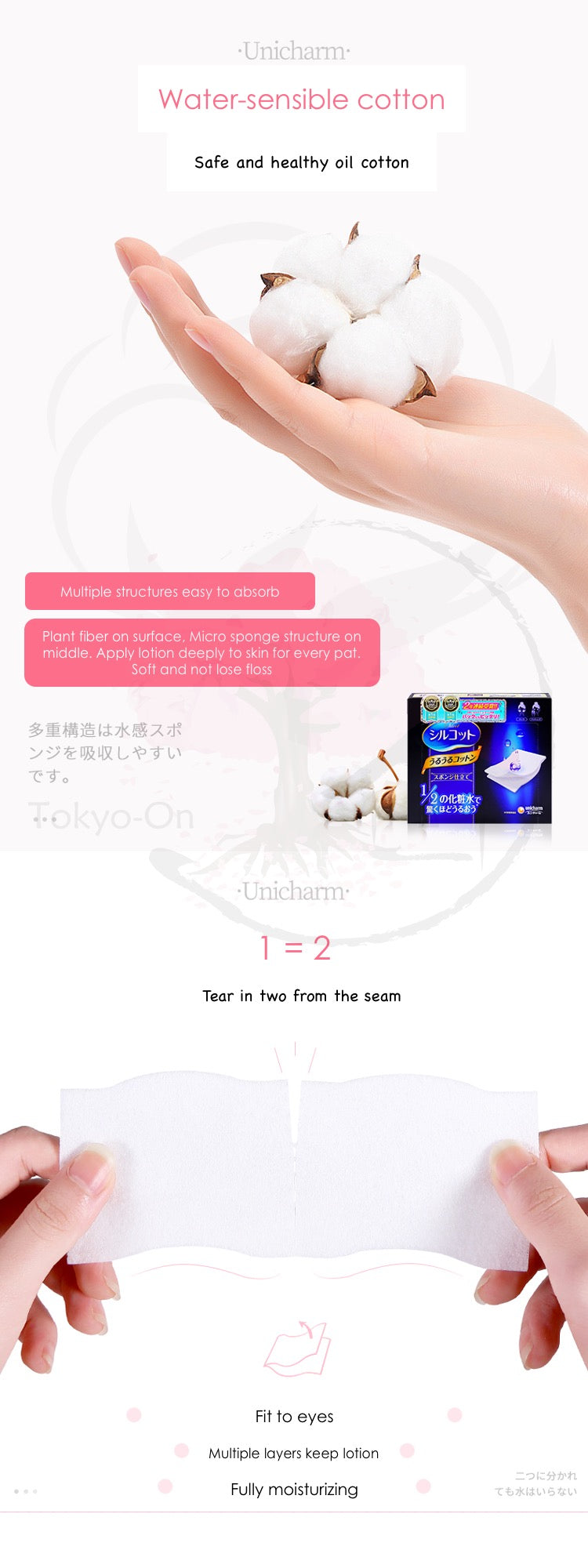 Tokyo-On Unicharm Silcot Facial Cotton Pads (40 Sheets)