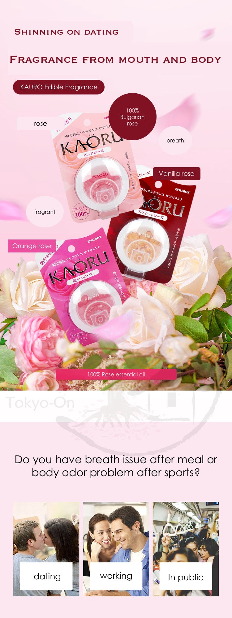 Tokyo-On Kaoru Rose & Orange  Pillbox Edible Fragrance, 20 Tablets