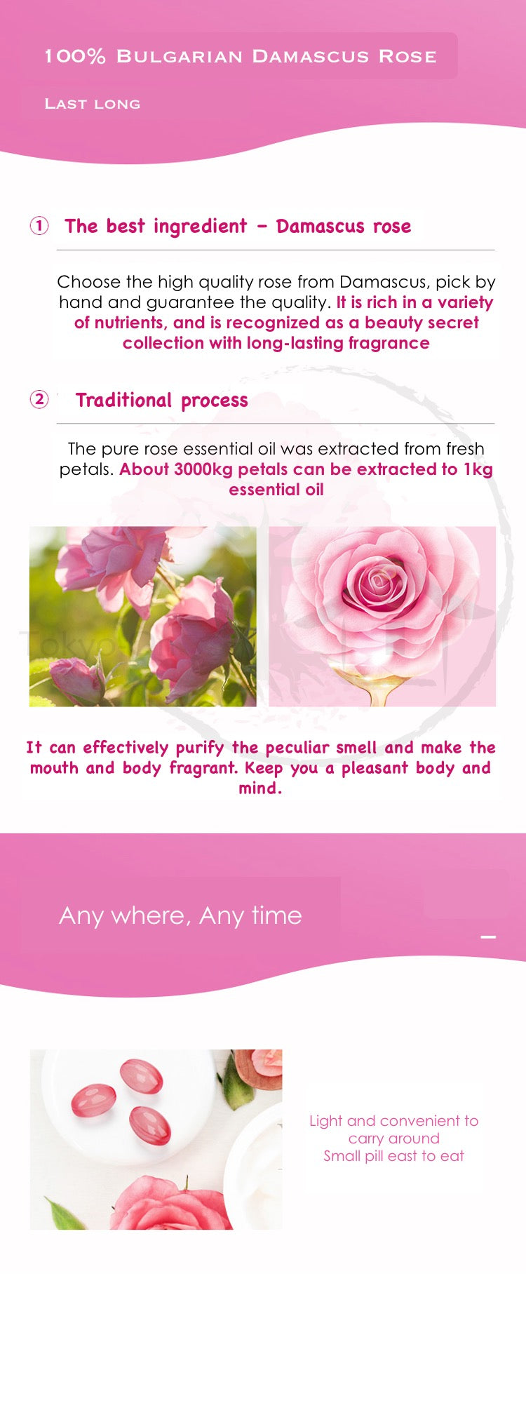 Tokyo-On Kaoru Pure Rose Pillbox Edible Fragrance, 20 Tablets