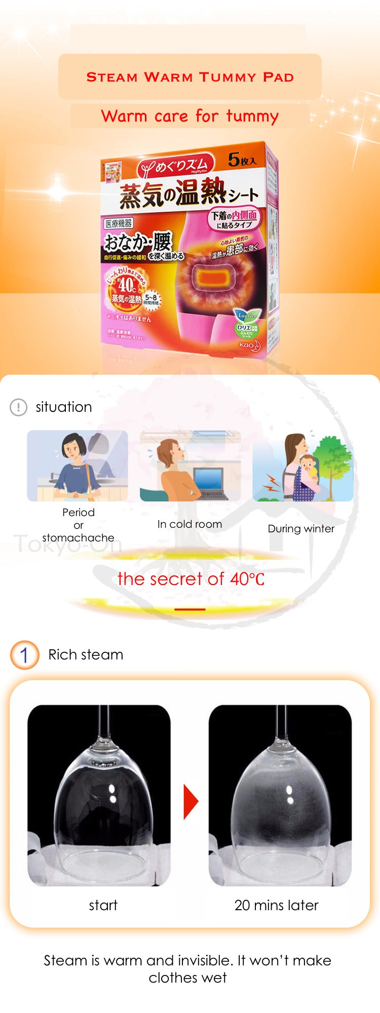 Tokyo-On Kao Megurhythm Steam Warm Tummy Pad 5 Sheets