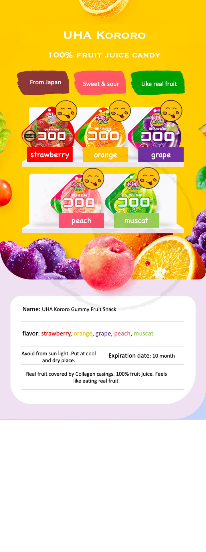 Tokyo-On UHA Kororo Peach Gummy Fruit Snack 40g