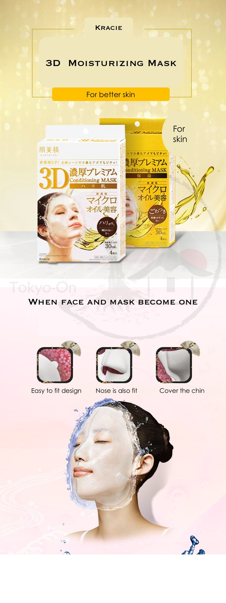Tokyo-On Kracie Hadabisei Aging 3D Premium Firm Mask, 4 Sheets