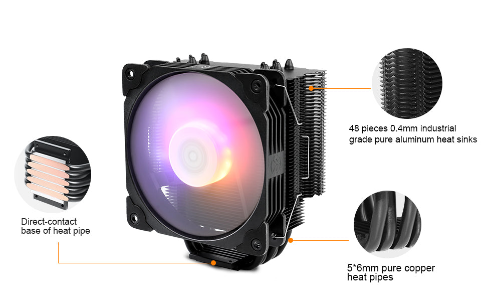 Vetroo V5 Tower CPU Cooler 120mm PWM Processor Fan for Intel/AMD