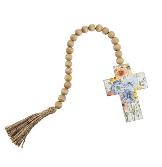 Floral Cross on Beaded Hanger with Tassel