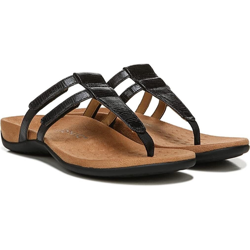 Vionic Womens The Rest Elvia Black T-Strap Sandals Size 9 (Wide) (6065543)