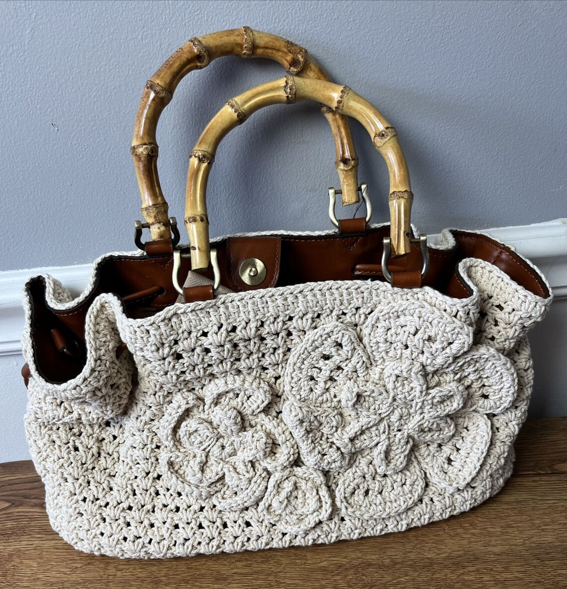 Patricia Nash Cantinella Crochet Bag Bamboo Handles Natural NEW P777130