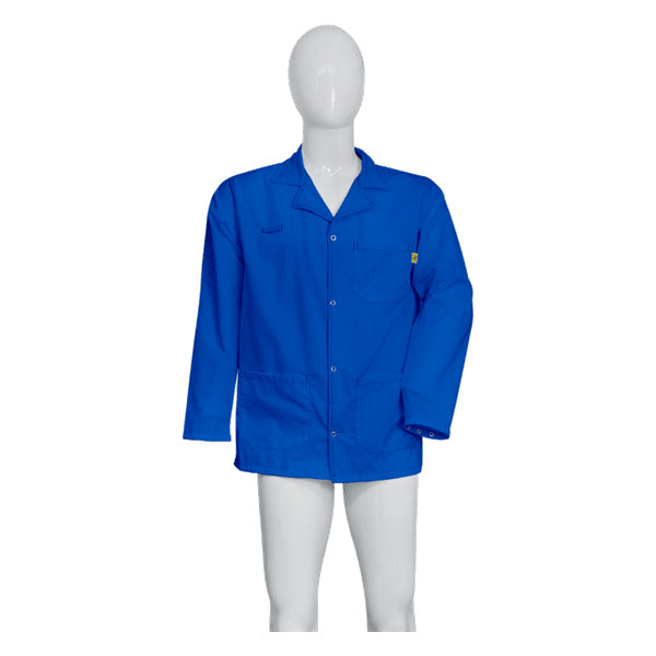 Tecstat PA 66% Poly,  32% Cotton, 2% Carbon Fiber ROYAL BLUE ESD Smock, Waist Length, Lapel Collar, Snaps in Front & Cuffs, XSM - ESM-A111