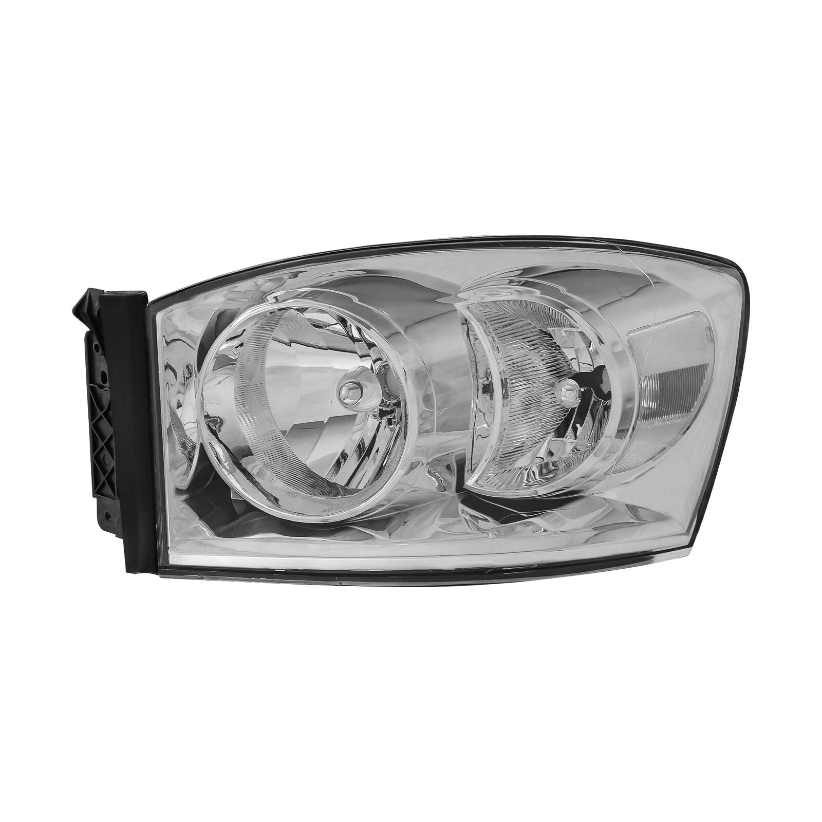 Headlight Assembly Compatible with 2006-2008 Dodge Ram 1500, 2006-2009 Dodge Ram 2500/3500 Replacement Headlamp with Chrome Housing/Clear Lens/Clear Reflector