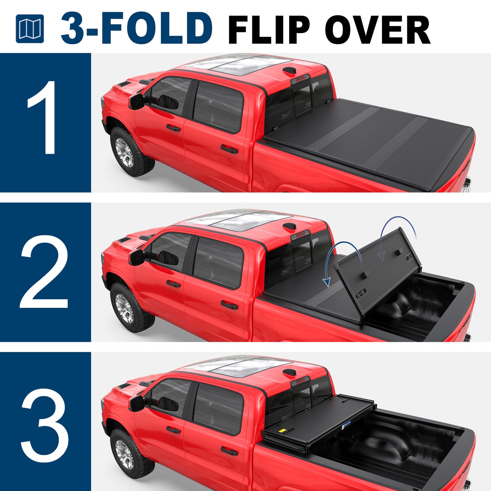 3-Fold 6.4FT FRP Hard Tonneau Cover For 2003-2023 Dodge Ram 1500 2500 3500 Truck Bed