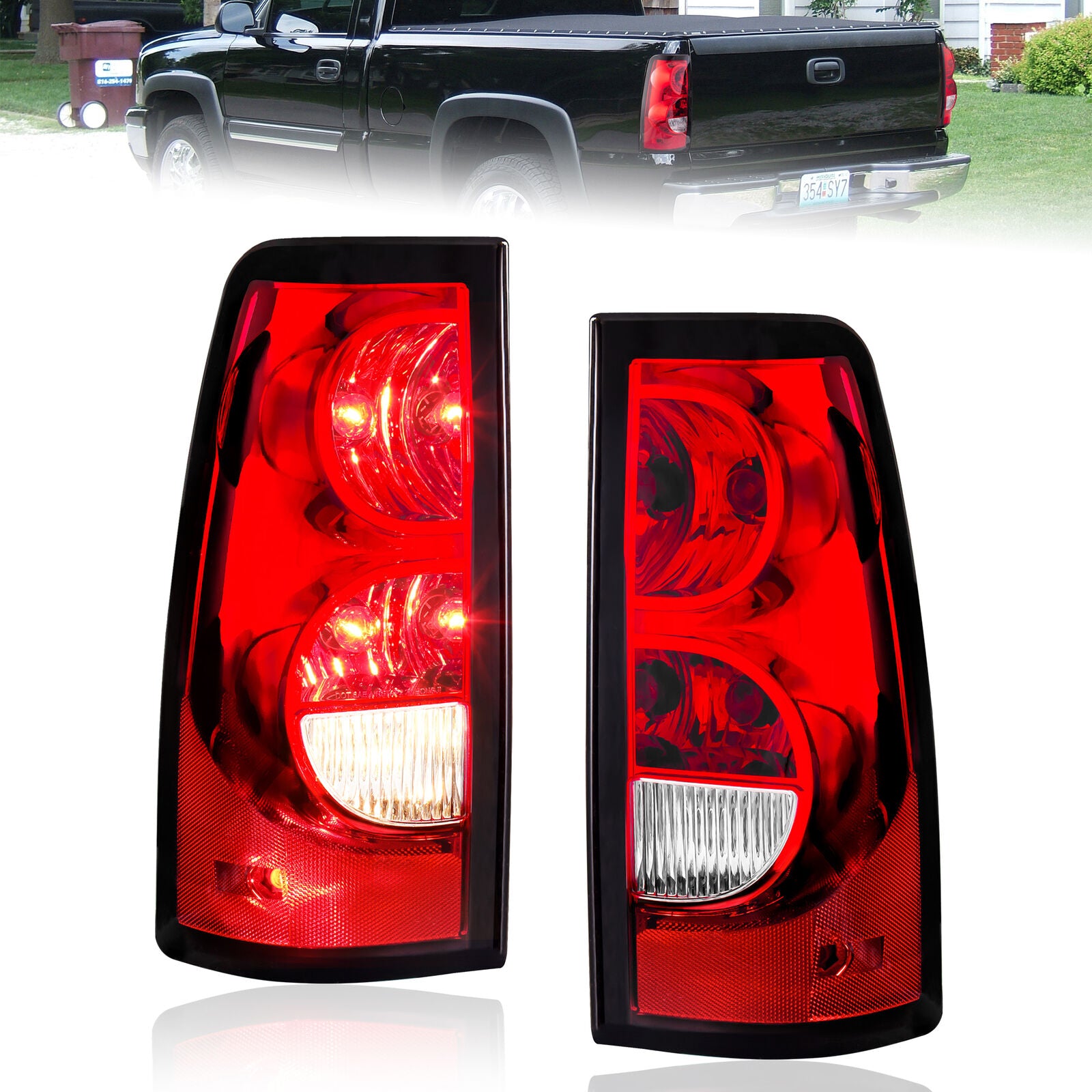 Tail Lights Rear Lamps Red Lens For 2003-2006 Chevy Silverado 1500 2500 3500 HD 2pcs