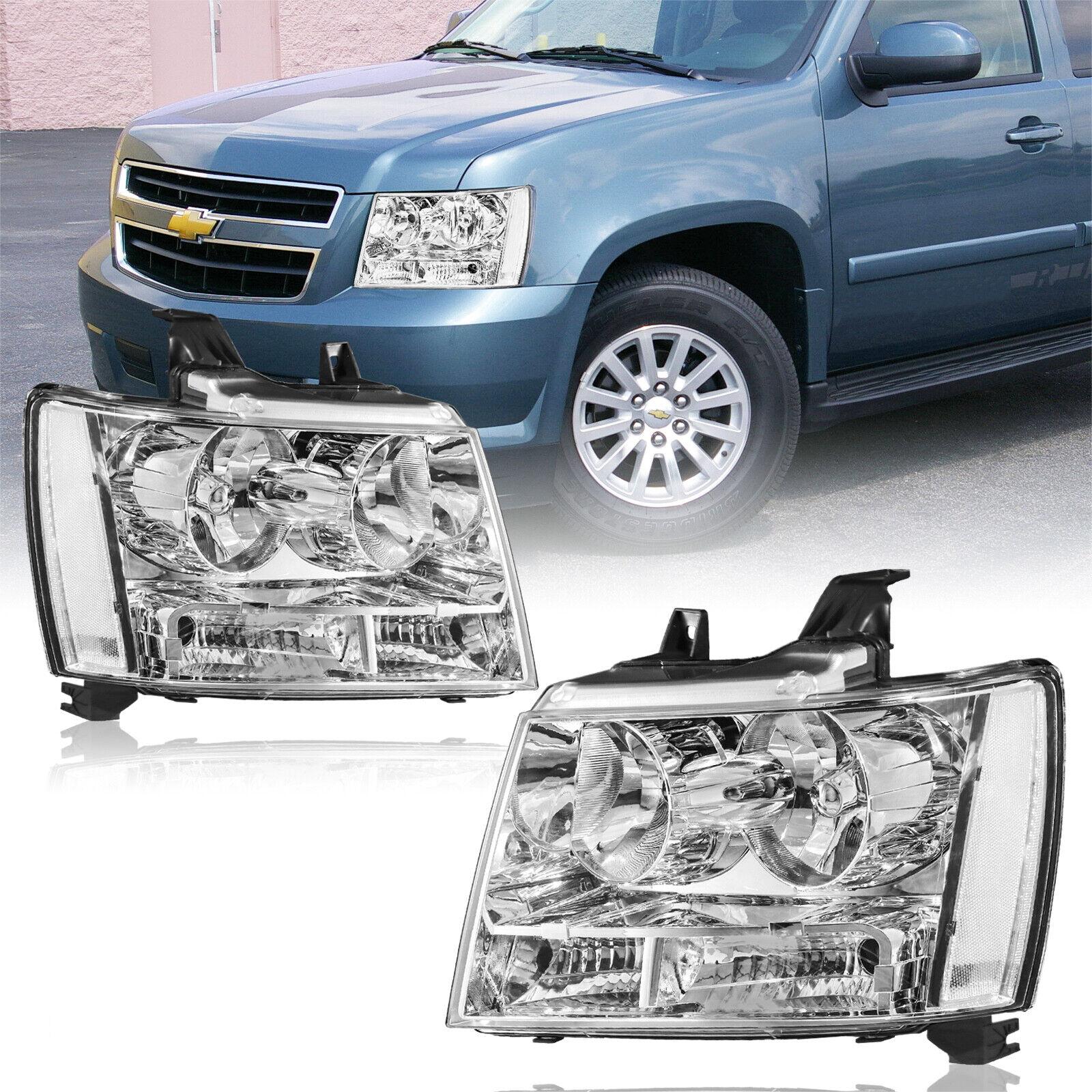 Headlights Assembly For 2007-2014 Chevy Tahoe Avalanche Suburban with Chrome Housing/Clear Lens/Clear Reflector