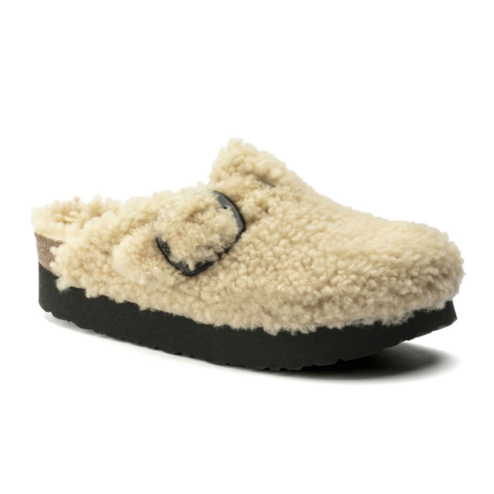 Birkenstock Boston Big Buckle Platform Clog (Women) - Teddy Eggshell Shearling