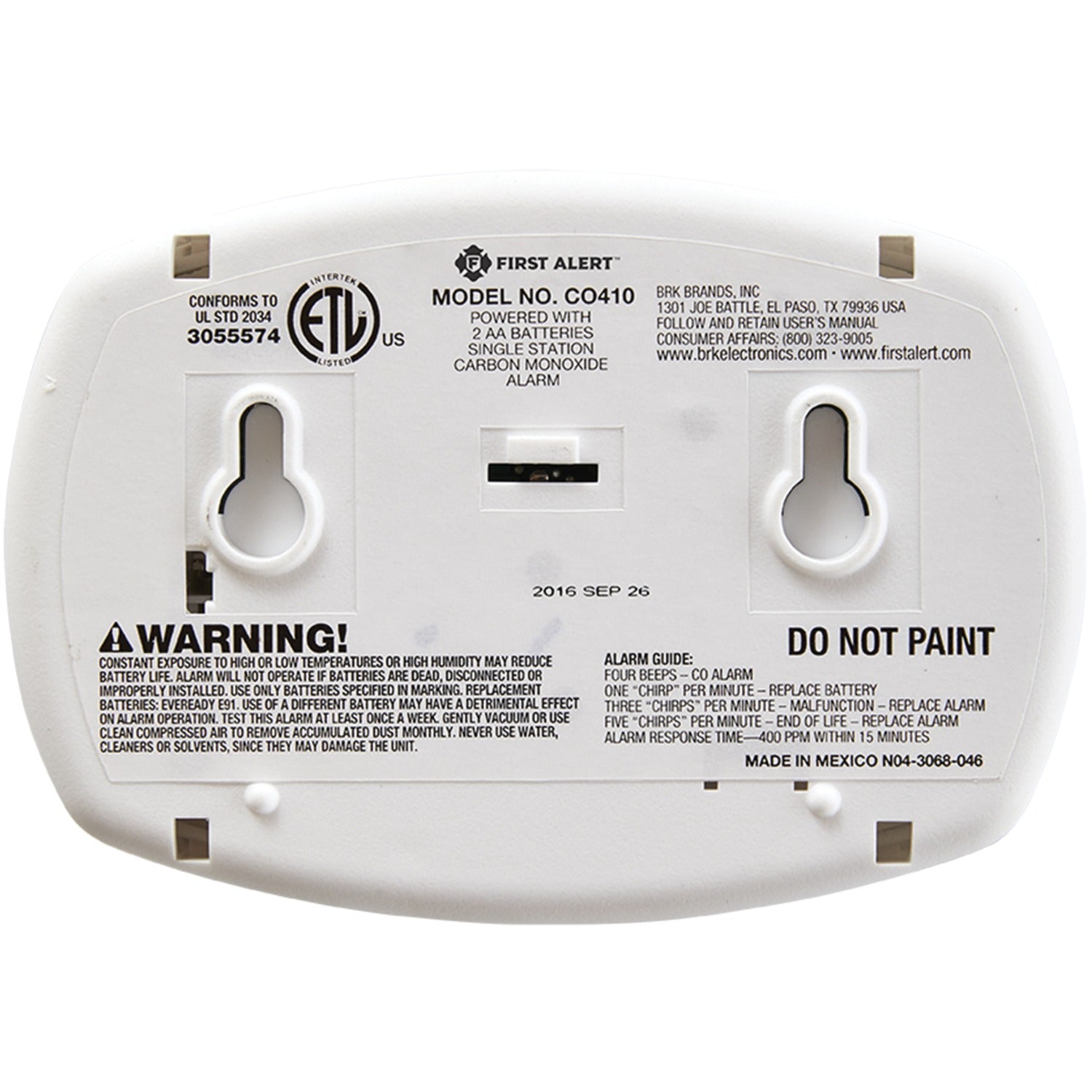 First Alert 1039727 Battery-Powered Carbon Monoxide Alarm with Backlit Digital Display