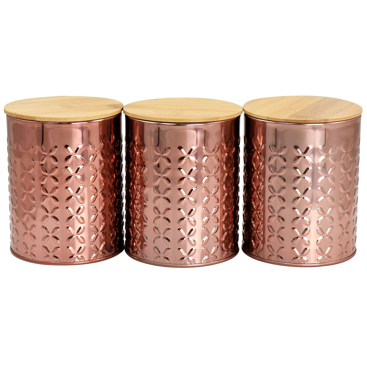 Megachef 3 Piece Golden Kitchen Canister Set With Bamboo Lids In Rose Gold