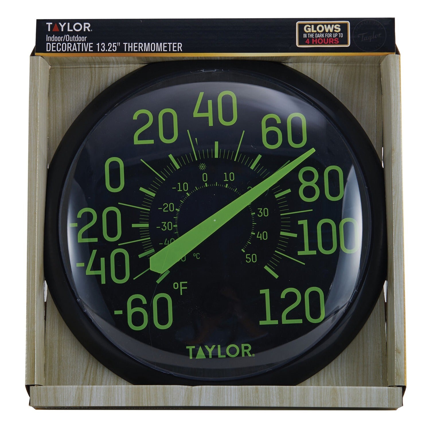 Taylor Precision Products 5267459 13.25-Inch Indoor/Outdoor Glow-in-the-Dark Thermometer