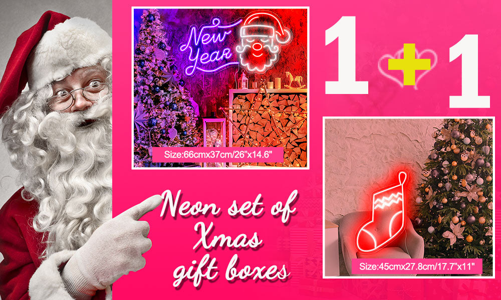 New year & Cute Xmas Sock neon of Christmas gift box