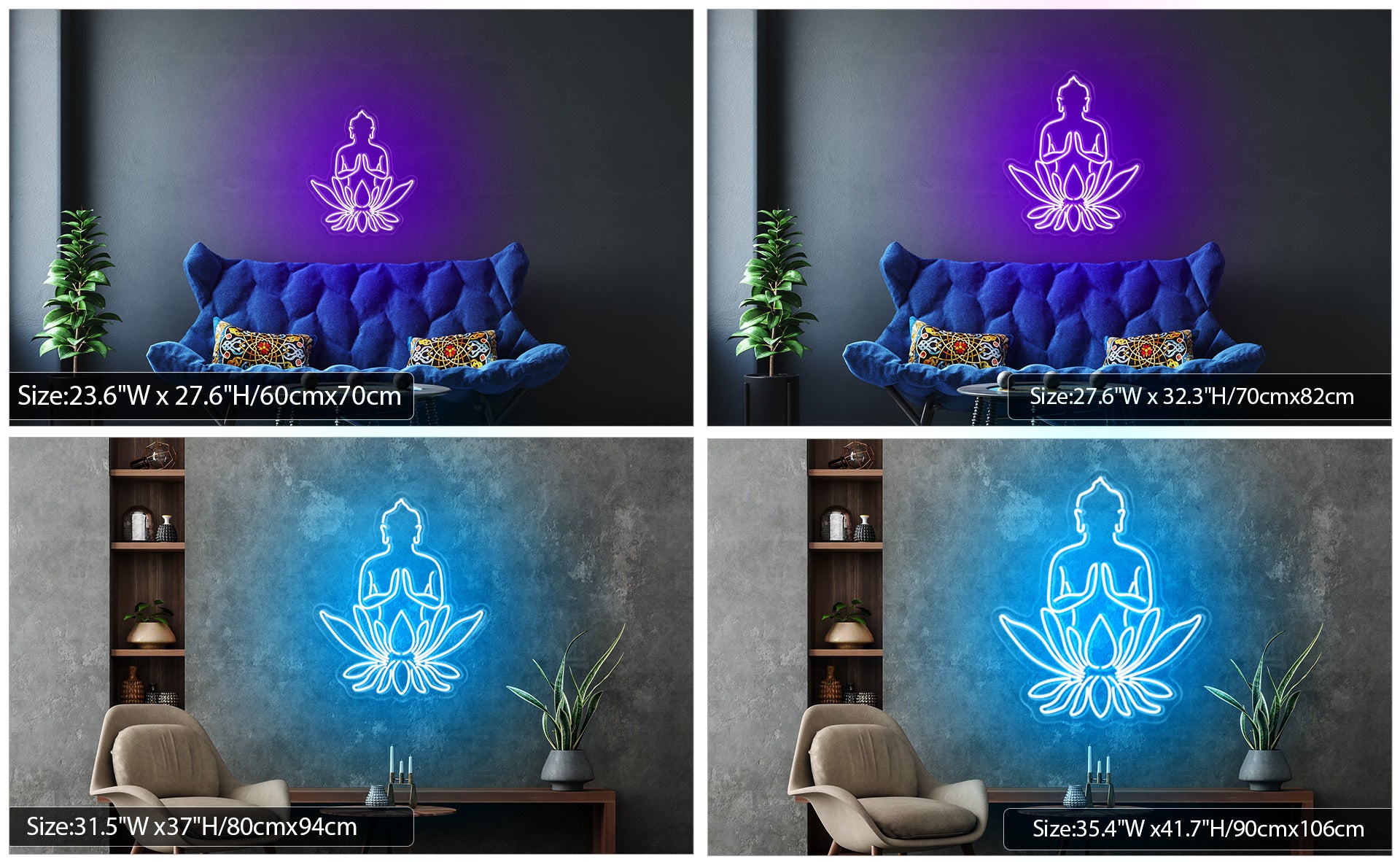 Buddha Lotus Neon Sign size