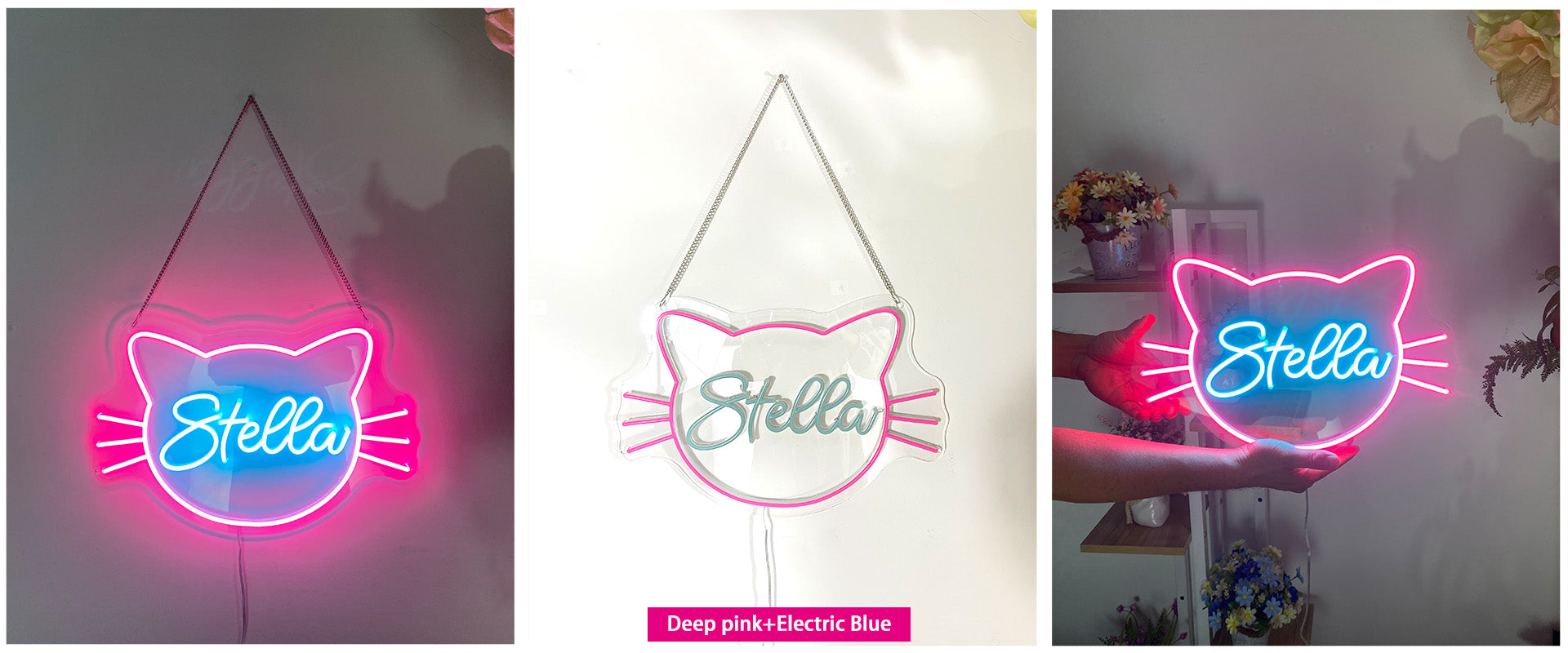 custom name neon signs with cat