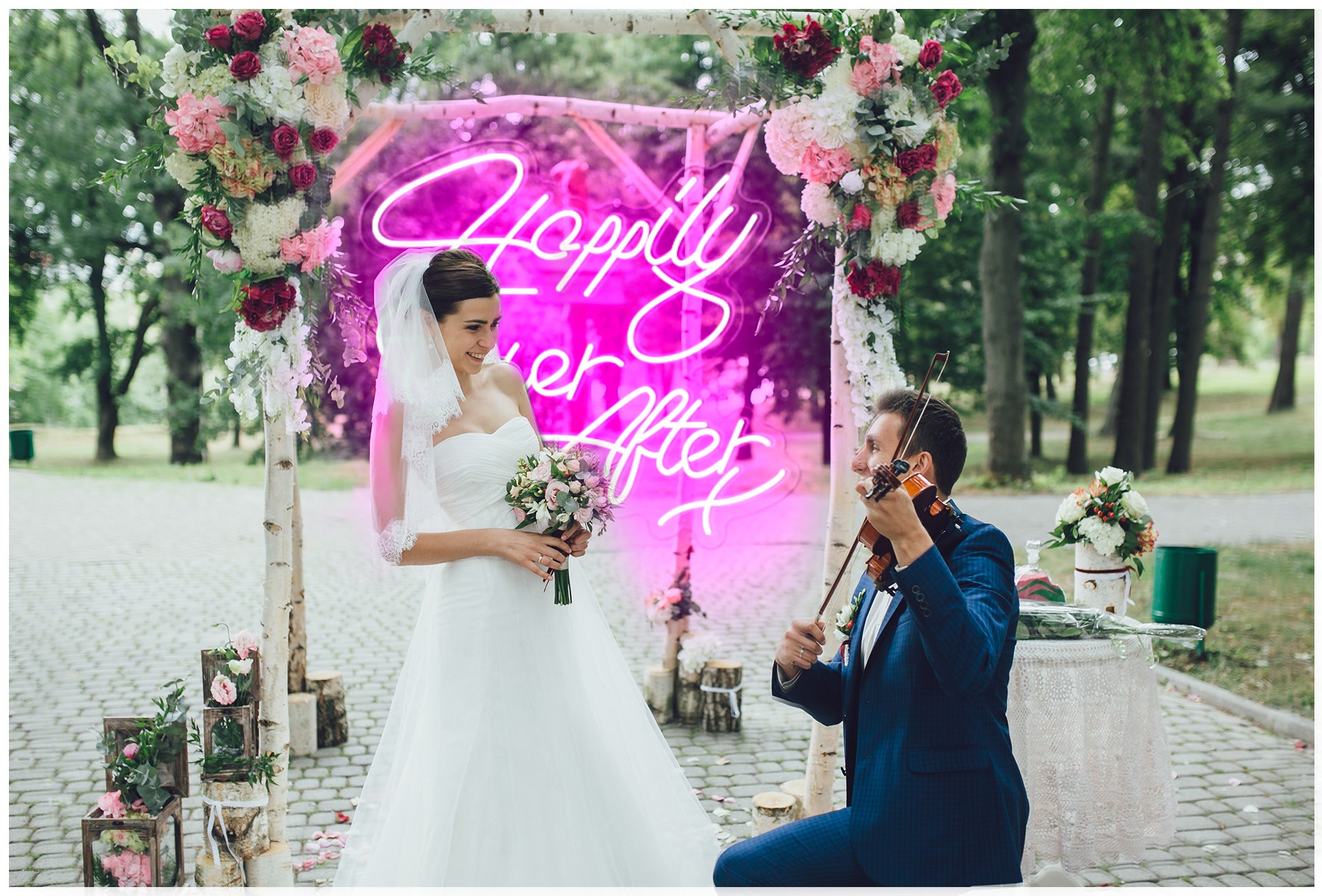 neon happily ever after sign