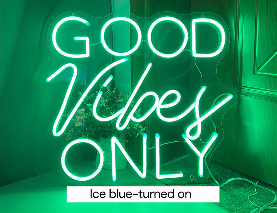 white ice blue neon sign