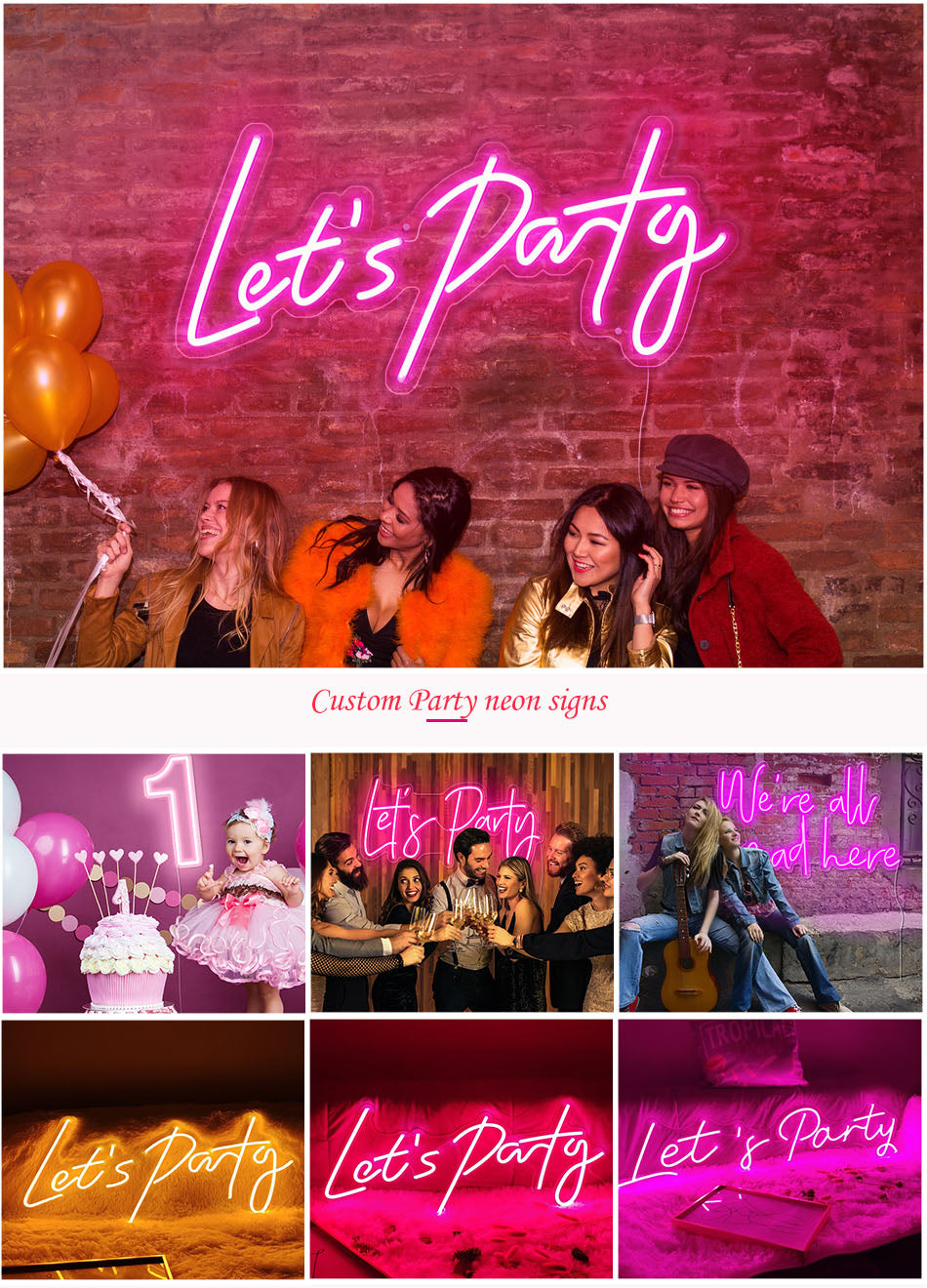 Let's Party Sign | Let's Party Pink Neon Sign