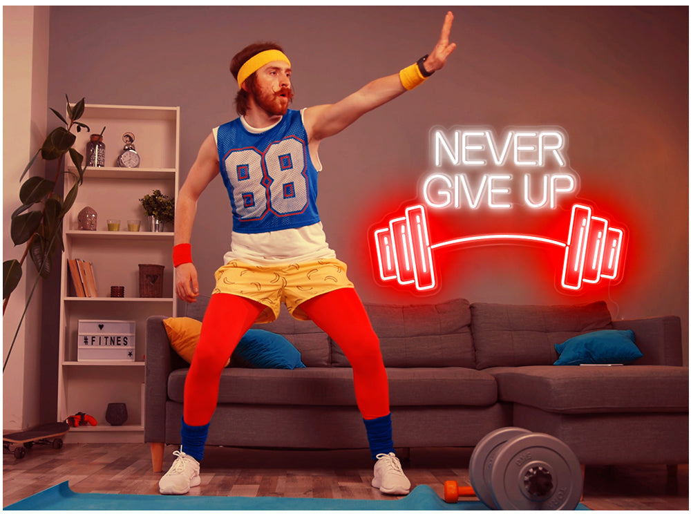 never give up Dumbbell neon lights