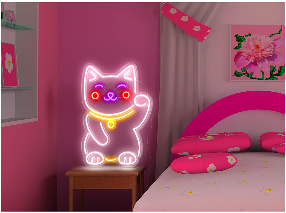 luck cat neon light