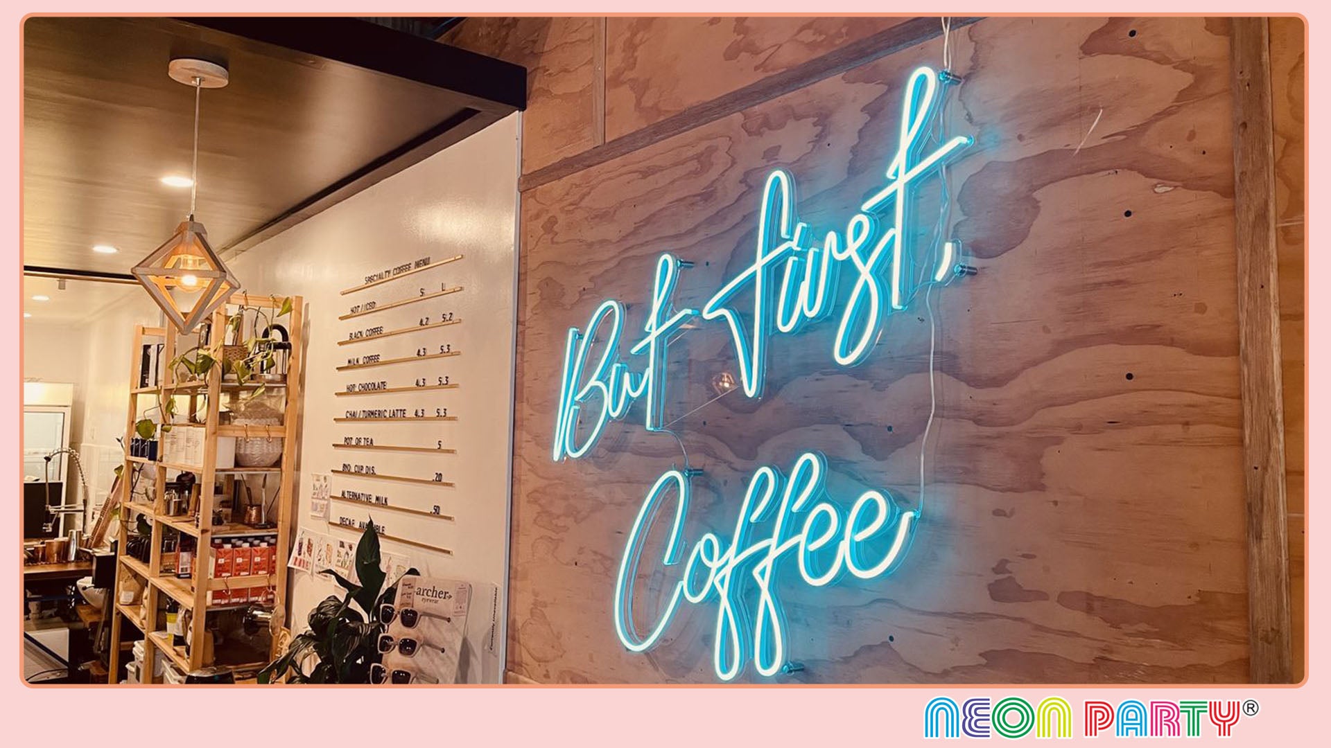 coffee shop cyan neon sign