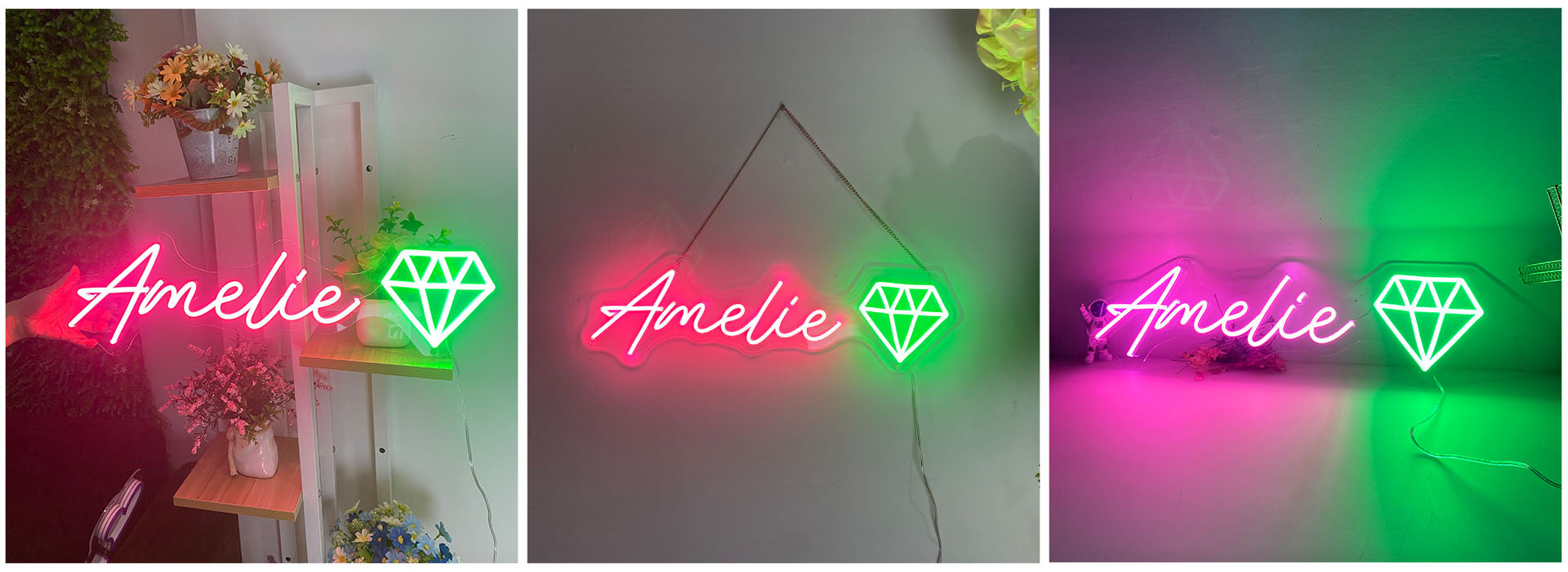 customizable name neon sign with diamond
