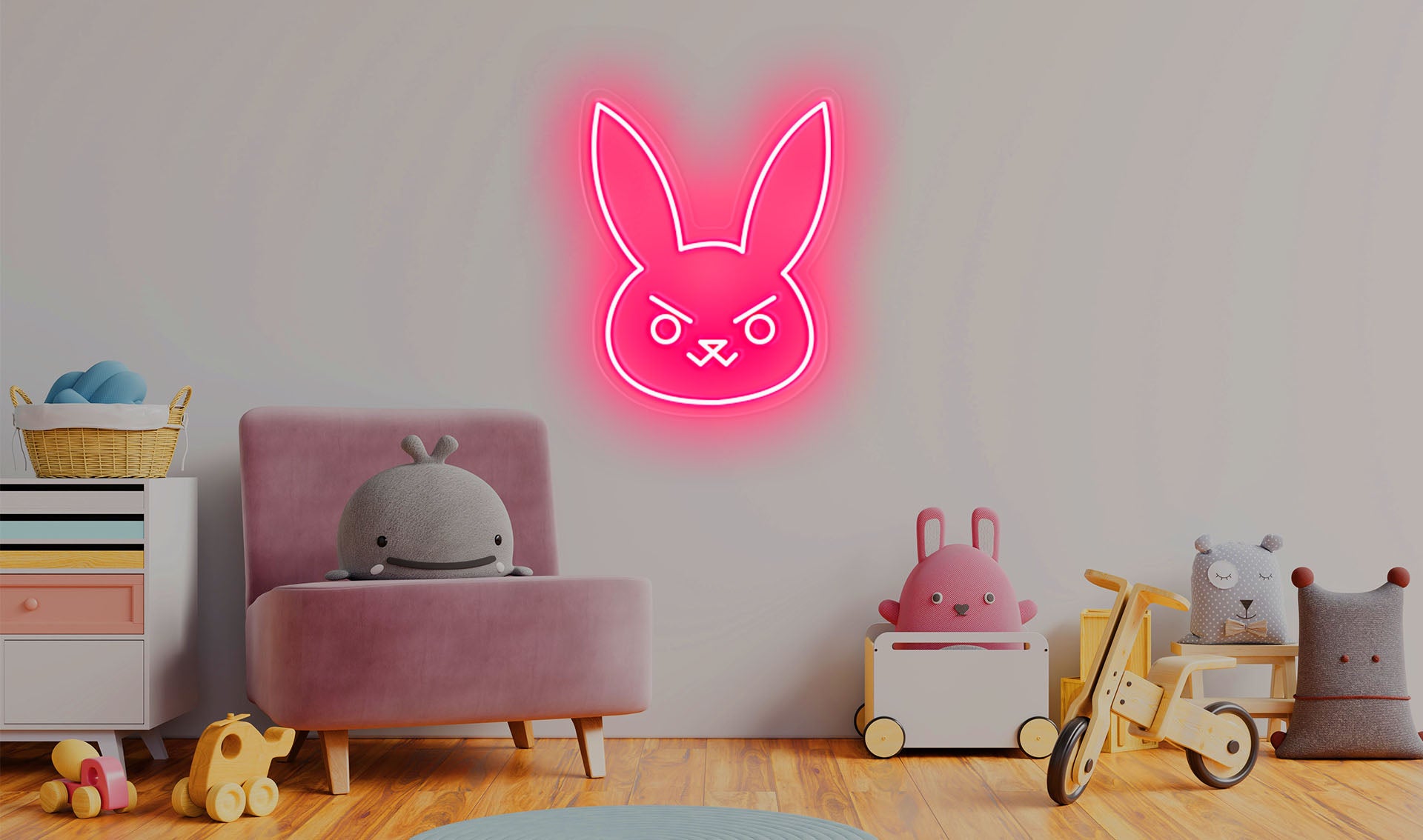 pink rabbit cute neon light