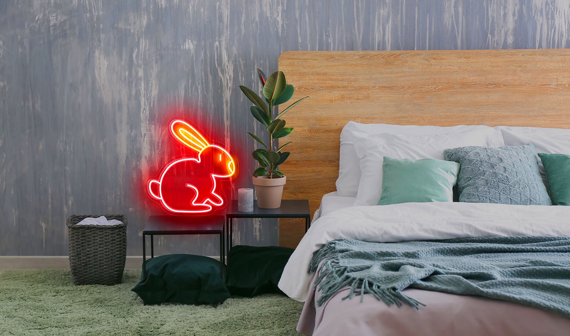 cute rabbit neon wall art