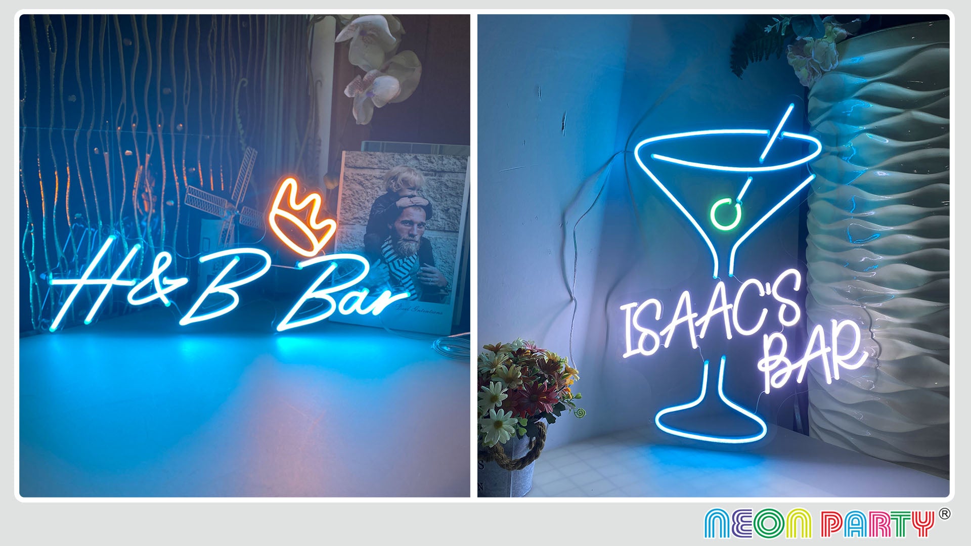 electric blue neon bar signs