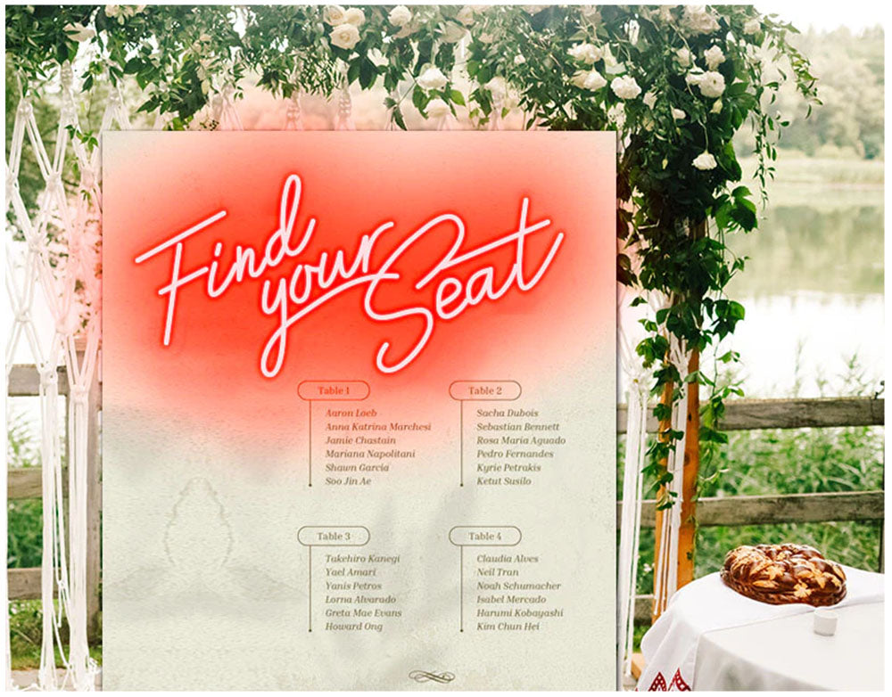 fint your seat neon weddign sign