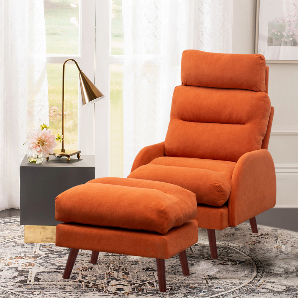 Matte Velvet Upholstered Armchair Reclining Lounge Chair Couch Sofa with Footstool