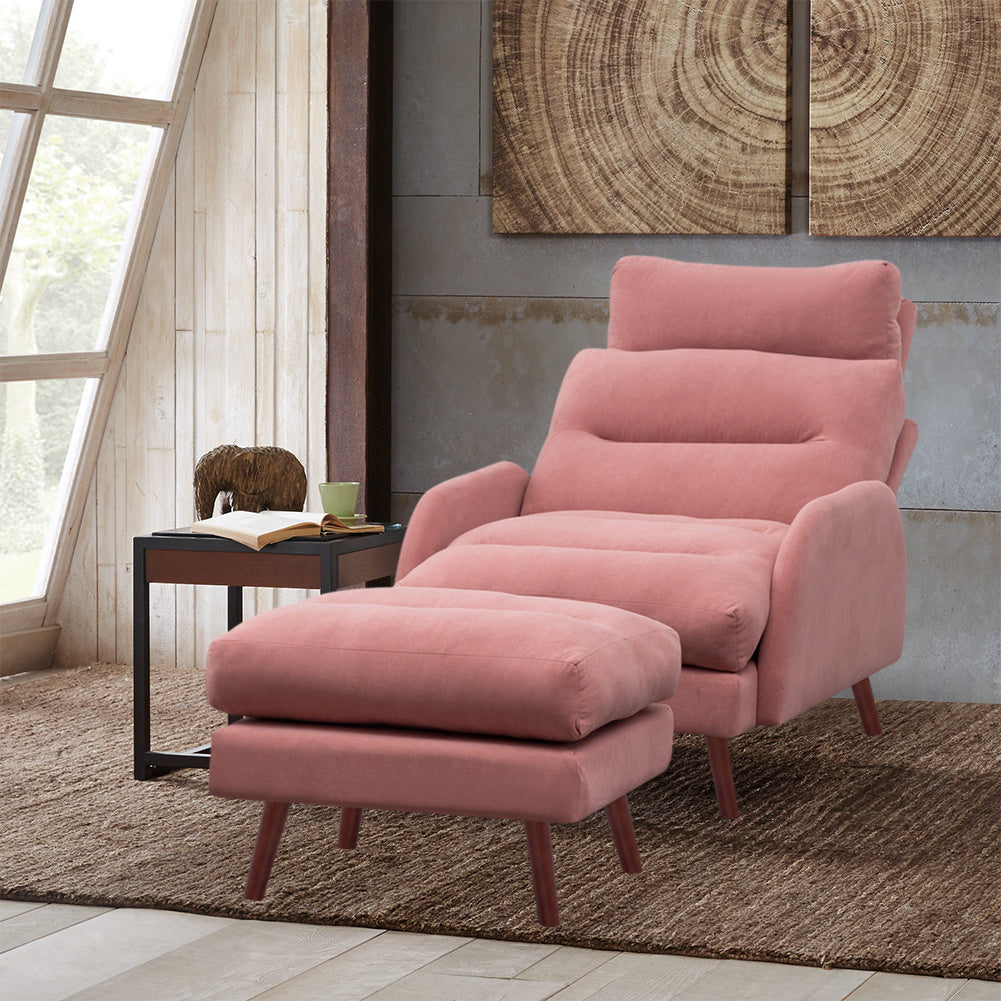 Matte Velvet Upholstered Armchair Reclining Lounge Chair Couch Sofa with Footstool