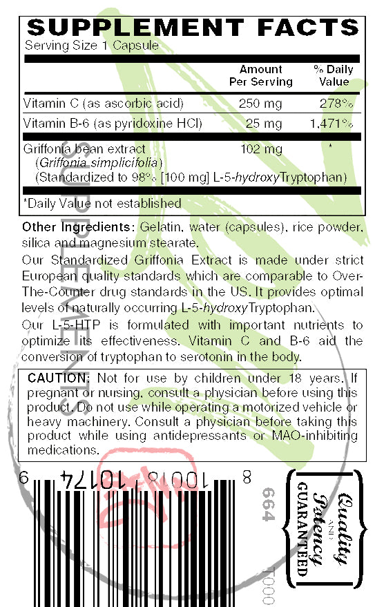 L-5HTP 100mg - With Vitamin C & B-6 - 60 Caps