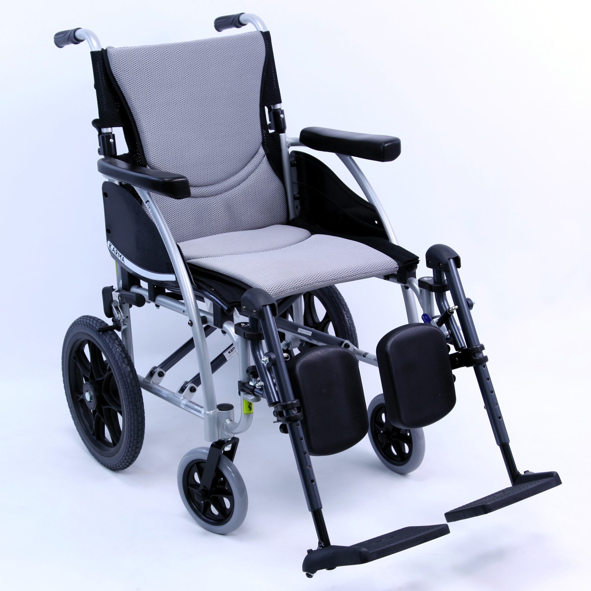 S-Ergo 115 Ergonomic Transport Wheelchair with Wire Break and Swing Away Footrest Silver