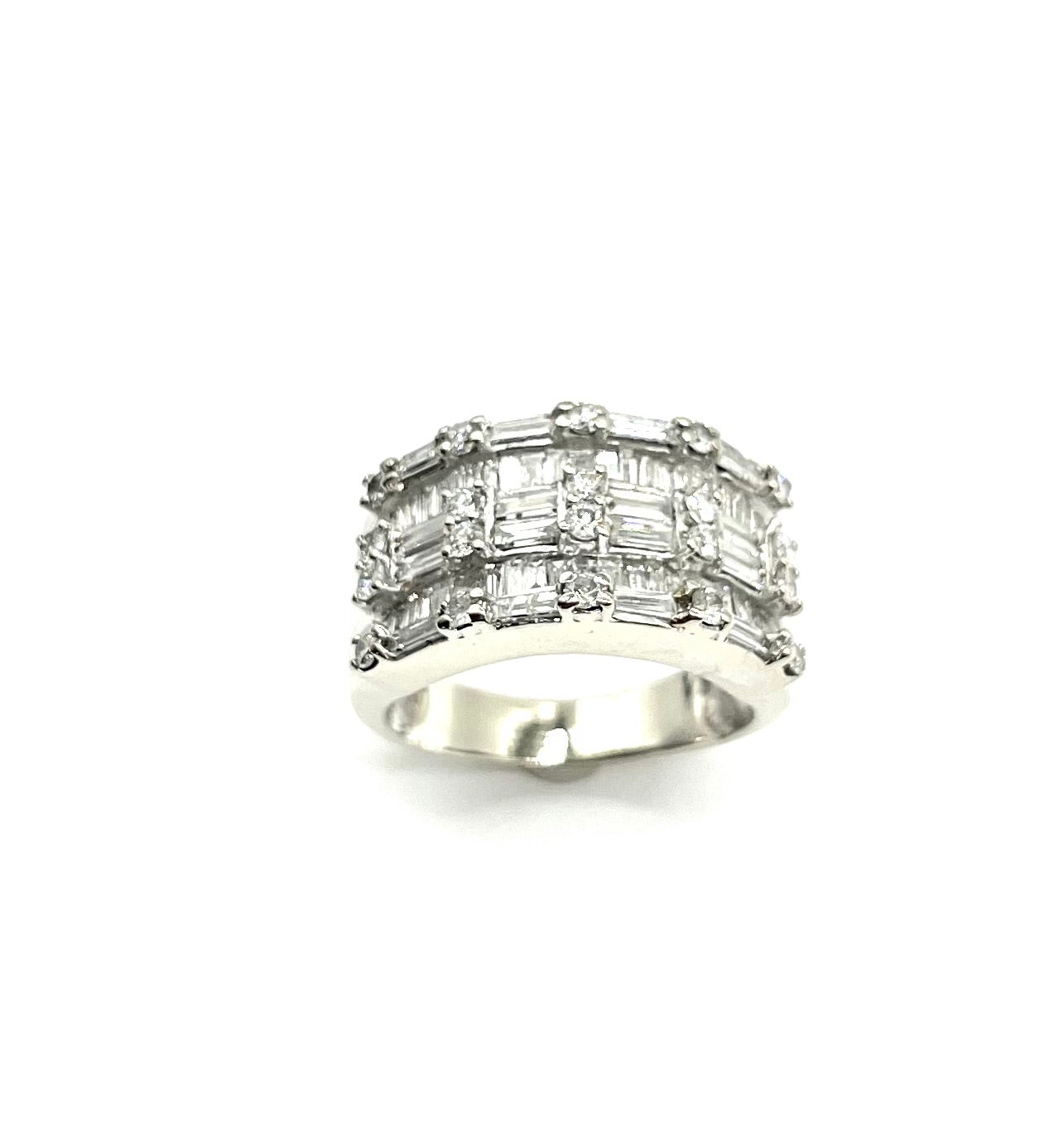 Wide White Gold 1.50ctw Round and Baguette Cut Diamond Band