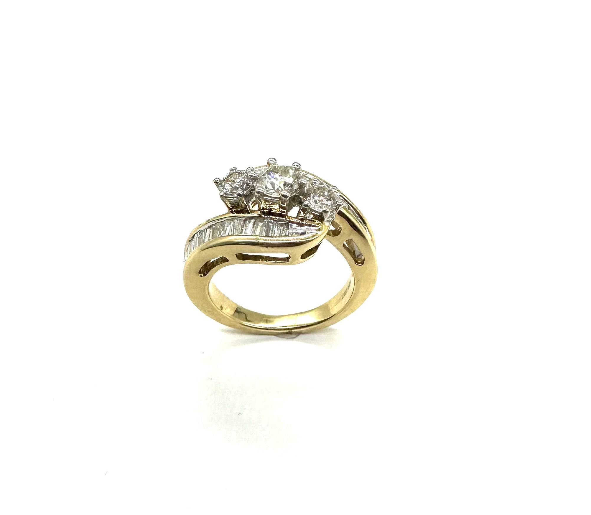 1.25 CTW Baguette & Round Diamond Bypass Ring