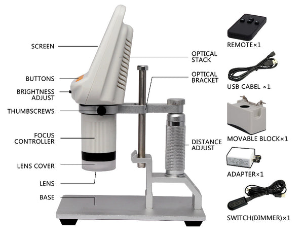 Andonstar AD105S Digital Microscope 4.3-inch Display Slides Fabrics Observation Gift for Kids Biology Botanical Cells 